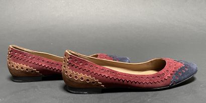 HERMES 
Pair of tricolor suede ballet flats...