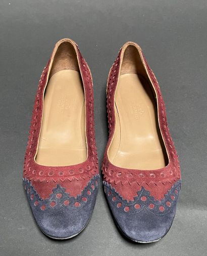 HERMES 
Pair of tricolor suede ballet flats...