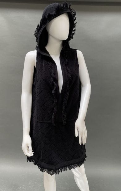 CHANEL
Black terry cloth dress with a hood,...