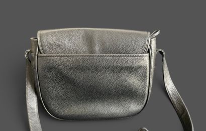 LANCEL
24 cm black grained leather bag, flap...