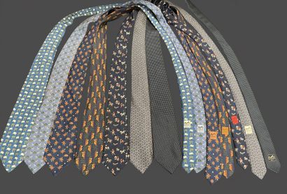 HERMES Paris
Set of seven printed silk ties...
