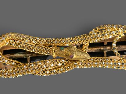 Belt buckle featuring a coiled snake design...