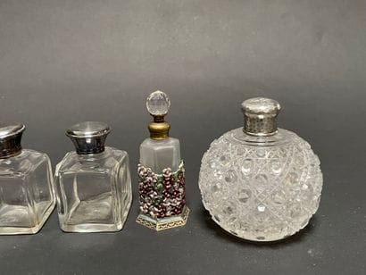 Set of glass and crystal bottles
