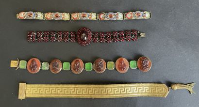 Set of four vintage costume jewelry bracelets...