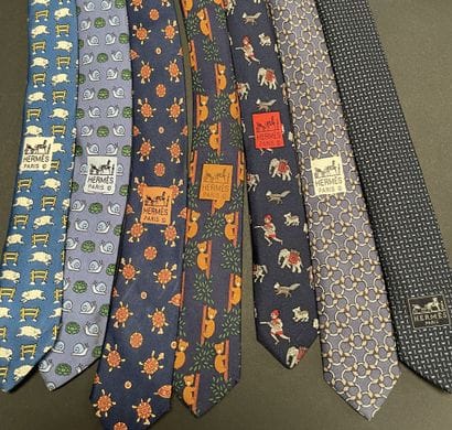 HERMES Paris
Set of seven printed silk ties...