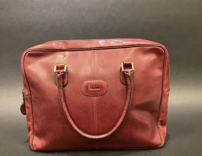 LANCEL 
Burgundy leather briefcase, double...