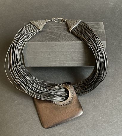 AMOK
Necklace in ebony, aged silver and leather...