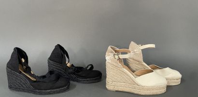 CASTANER 
Two pairs of canvas wedge espadrilles,...