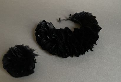 Black feather ornament and pompom.