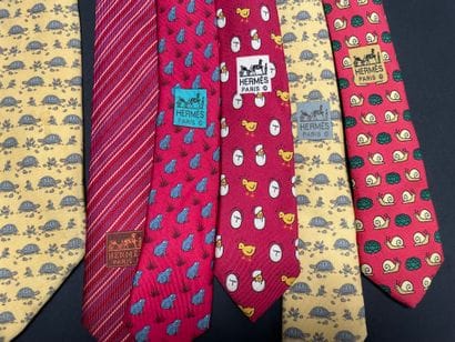 HERMES Paris
Set of five printed silk ties...