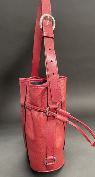 LANCEL
Red embossed leather bucket bag with...