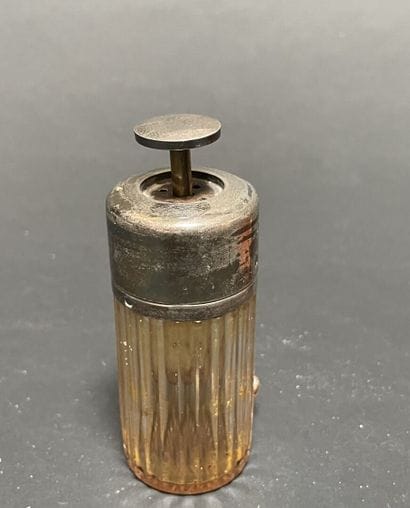 Set of four glass bottles with silver mounts...