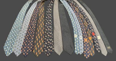 HERMES Paris
Set of seven printed silk ties...