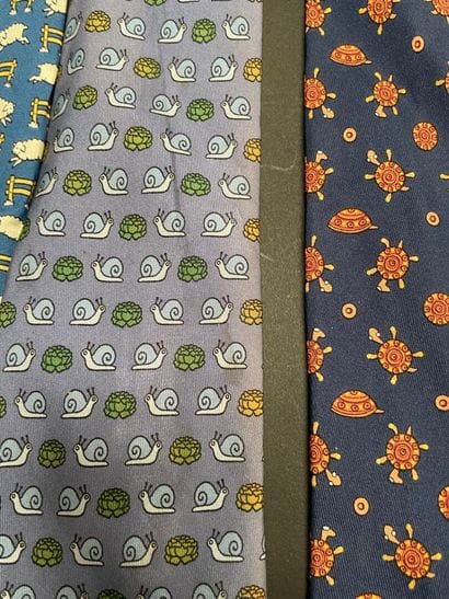 HERMES Paris
Set of seven printed silk ties...