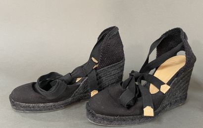 CASTANER 
Two pairs of canvas wedge espadrilles,...