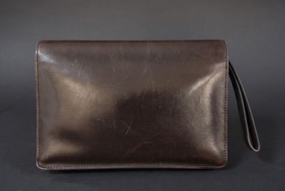 CELINE 
24-cm brown leather clutch, flap...