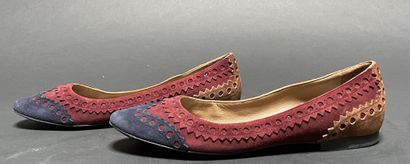 HERMES 
Pair of tricolor suede ballet flats...