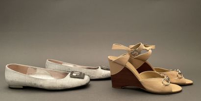 Charles JOURDAN 
-Pair of beige leather sandals...