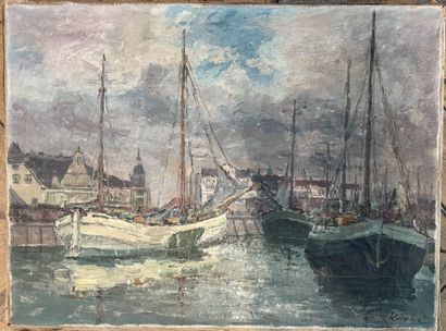 École du XXe siècle
Bateaux au port
Huile...