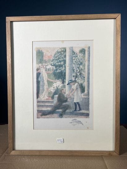 Lot de deux pièces encadrées : 
- Dans le...