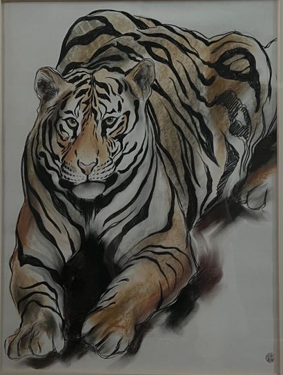 Gustave GUETANT (1873 - 1953)
Tigre couché
Encre,...