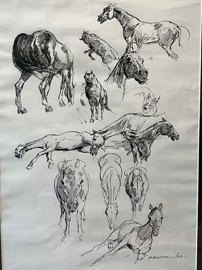 Guido BUZZELLI (1927-1992)
Étude de chevaux
Encre...
