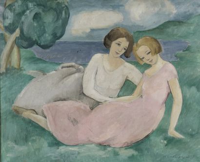 École moderne
Deux jeunes femmes dans l'herbe
Huile...