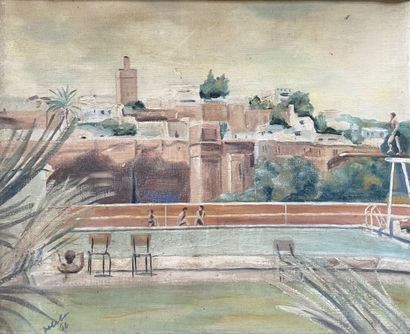 École moderne 
Piscine à Marrakech 
Huile...