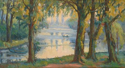 PAN YULIANG (1895-1977)
Vue d'un lac Huile...