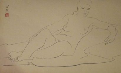  TIAN YOU
Femme nue allangée
Plume sur papier.
28...