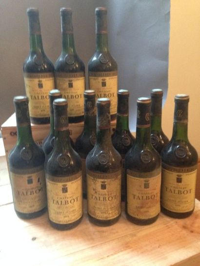 12 Bouteilles Château Talbot 1975, niveaux:...
