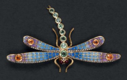 Broche libellule en or jaune 18K (750°/00)...