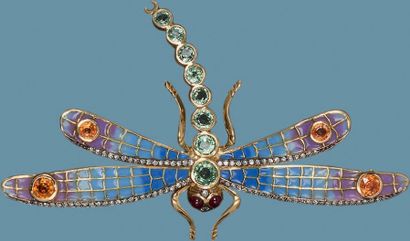 Broche libellule en or jaune 18K (750°/00)...