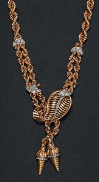 Collier draperie à pendants en or jaune 14K...