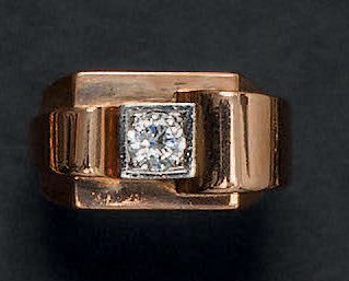 Bague «tank» en or jaune 18K (750°/00) orné...