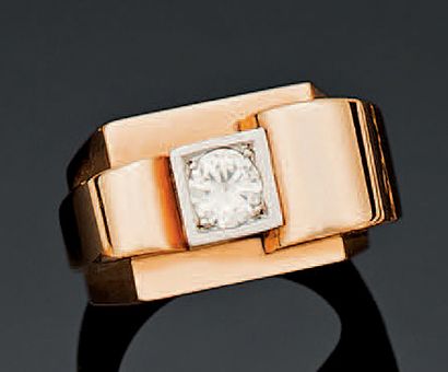 Bague «tank» en or jaune 18K (750°/00) orné...