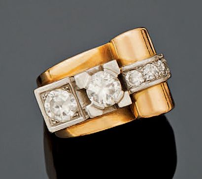 Bague «tank» en or jaune 18K (750°/00) et...