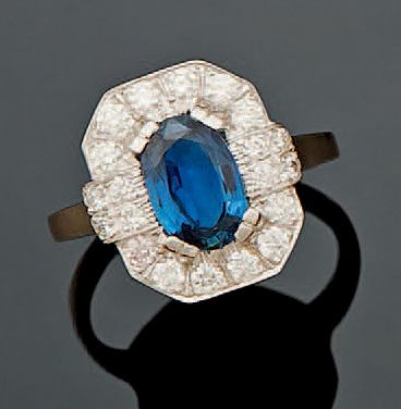 Bague de style Art Déco en or deux tons 18K...