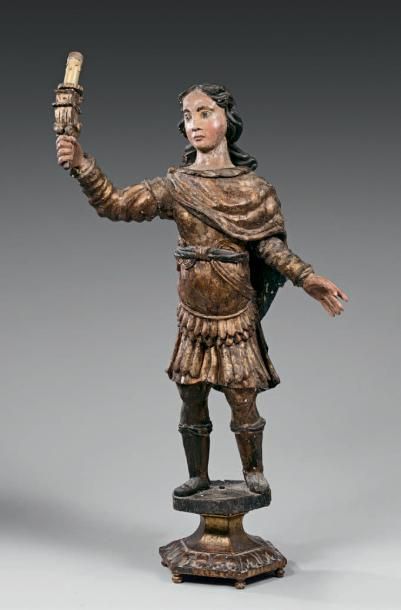 Porte-torchère en bois sculpté en ronde-bosse,...