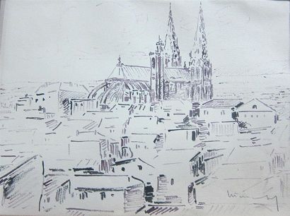 Lot de trois dessins :

-