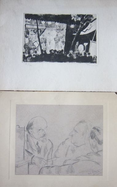 Ensemble de 4 dessins et estampes :
-