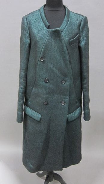 PRADA : Manteau en lainage chiné vert et...