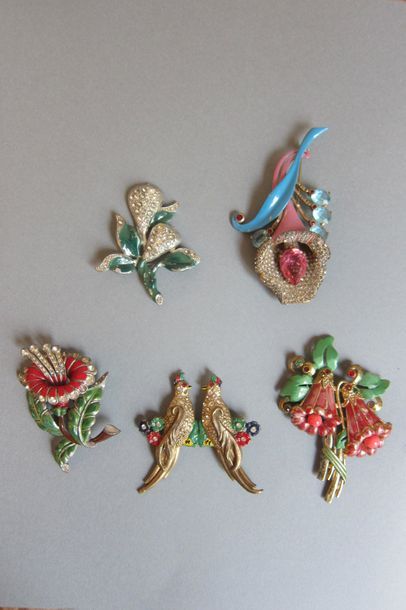 Anonyme : Lot de 5 broches émaillées de couleur...