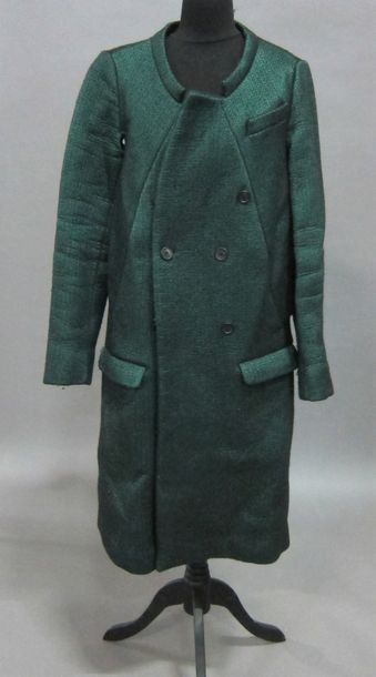 PRADA : Manteau en lainage chiné vert et...