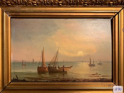 H69 DALBIN. RETOUR DE LA PECHE. Huile sur...