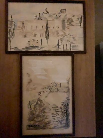 H70 ORVAN. GRAND MAS et PAYSAGE. Deux dessins...