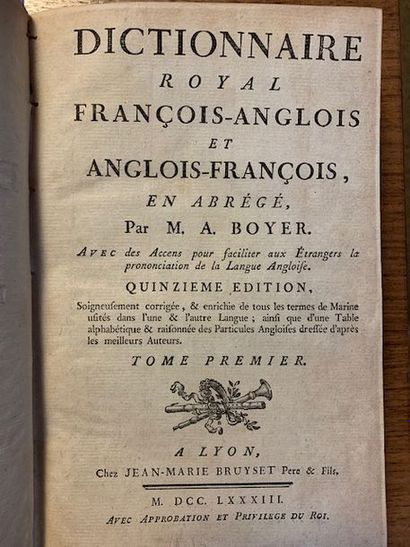 V26 Lot comprenant: - BOYER, Abel. - Dictionnaire...