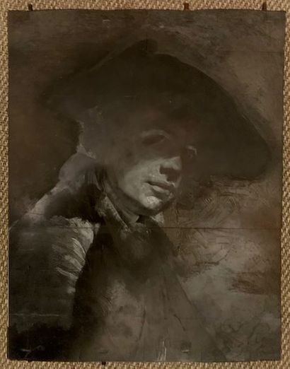 G28. Planche d'impression gravée d'un portrait...