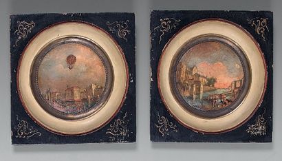 Paire de miniatures procédés sur cuivre,...
