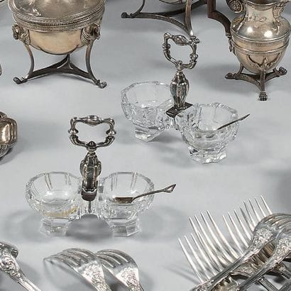 Deux salerons double en verre et argent,...